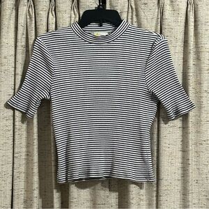 Boden High Neck Cropped Stripe Ribbed Pullover - 6